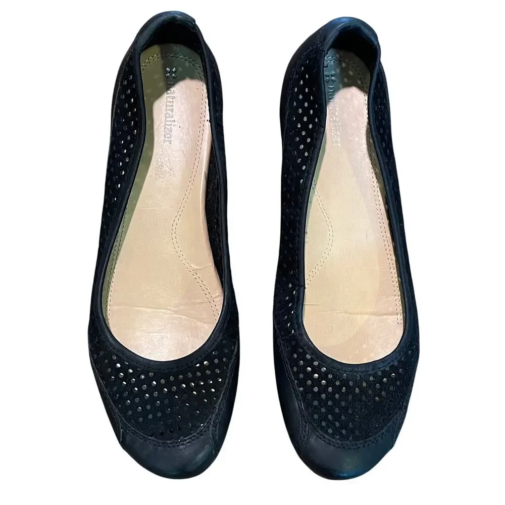 Naturalizer Black Leather Mesh Ballet Flats, 